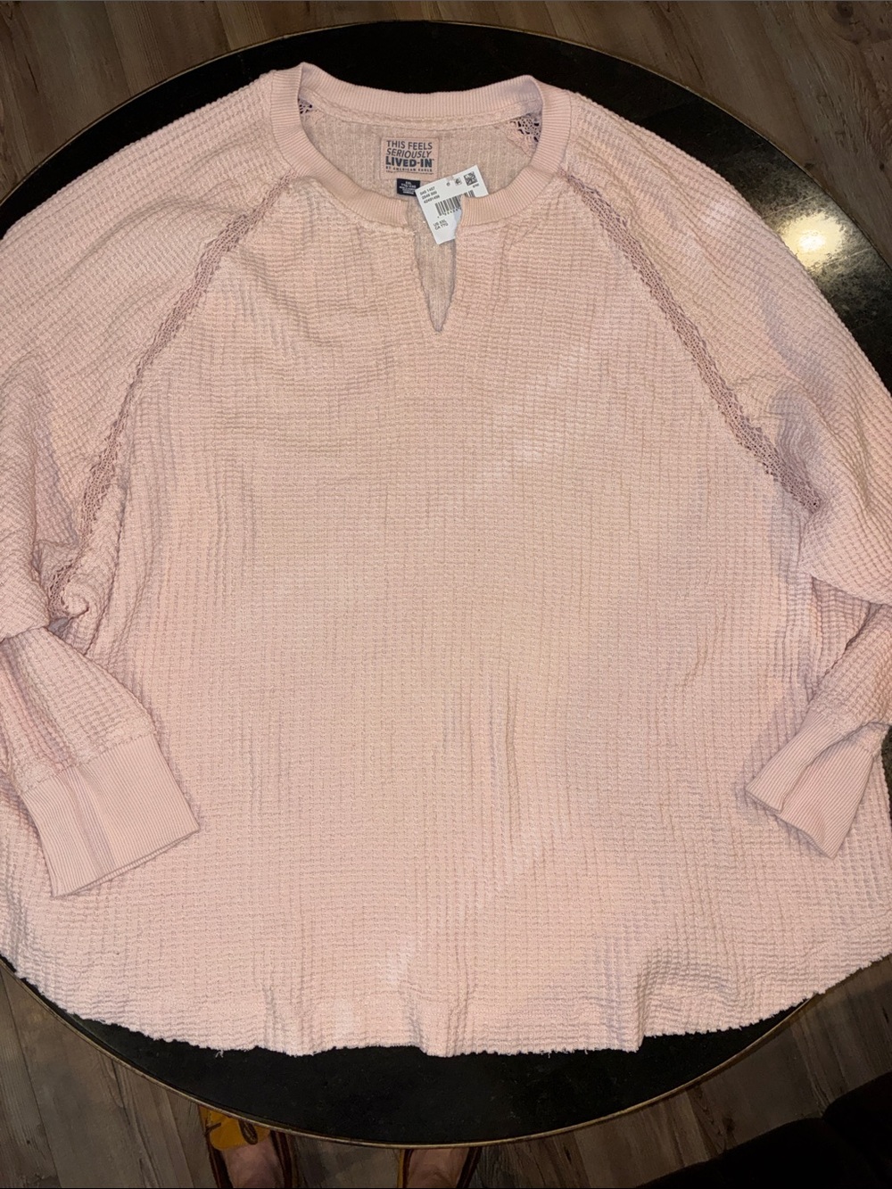 NWT Lived-In by American Eagle Pink Waffle Knit Long-Sleeve Top XXL